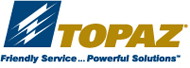 Topaz logo with lightning bolt and slogan